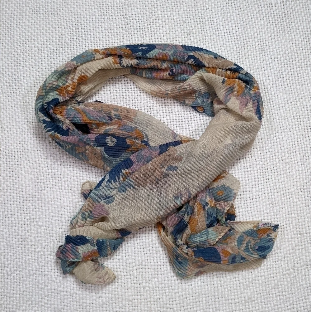 Lulla Collection by Bindya Floral Crinkle Scarf/Shawl -Cream‎ Multicolor